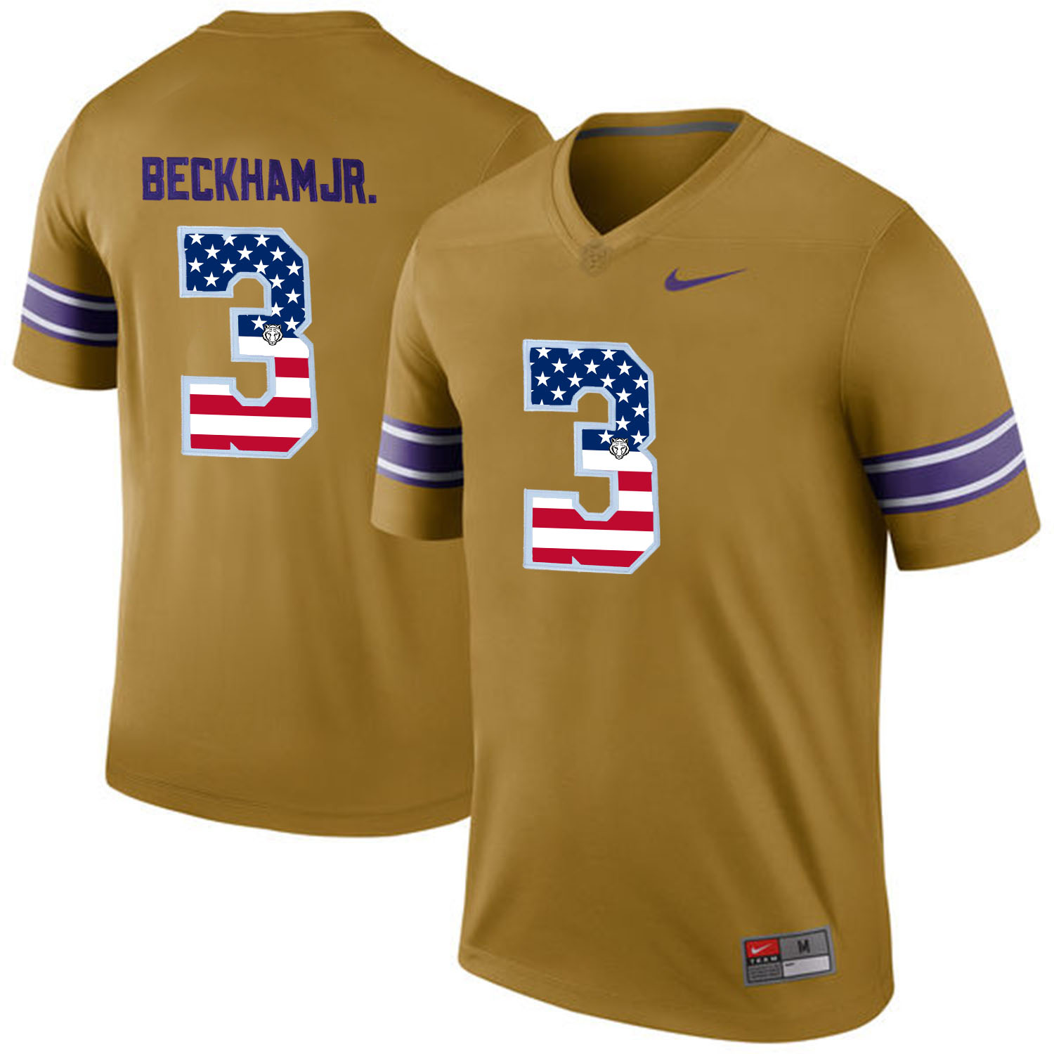 US Flag Fashion Men LSU Tigers Odell Beckham Jr. 3 College Football Limited Throwback Legand Jersey Gridiron Gold